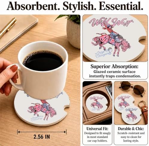 Western Cowgirl Cowboy Car Coasters, Wild West Coquette Cup Holders - Image 3