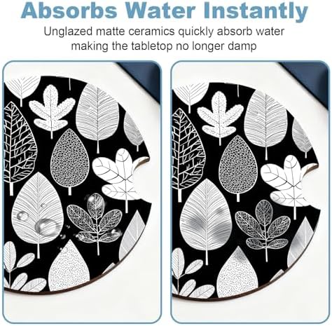 Ceramic Car Cup Holder Coasters Set of 2, 2.56 in Black Leaves - Image 5