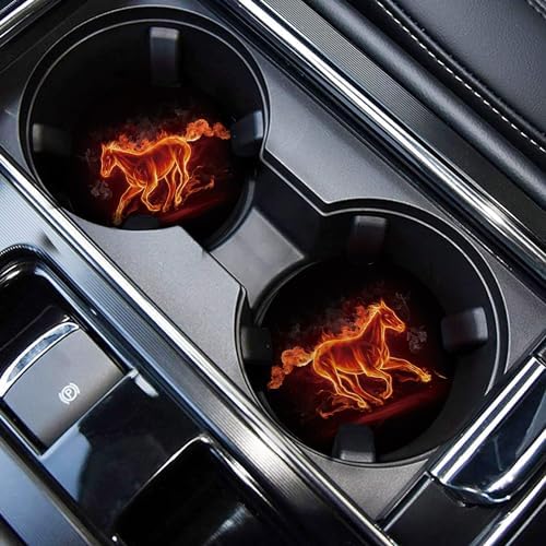 Car Cup Holder Coaster 2PCS Cool Fire Horse Car Coasters Car Cup Holder Insert - Image 3