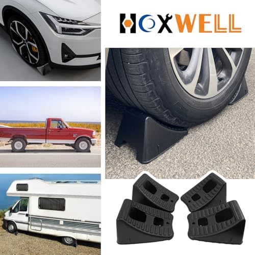 HOXWELL 4 Packs Wheel Chocks for Travel Trailers, Non Slip Black Wheel Chock - Image 7