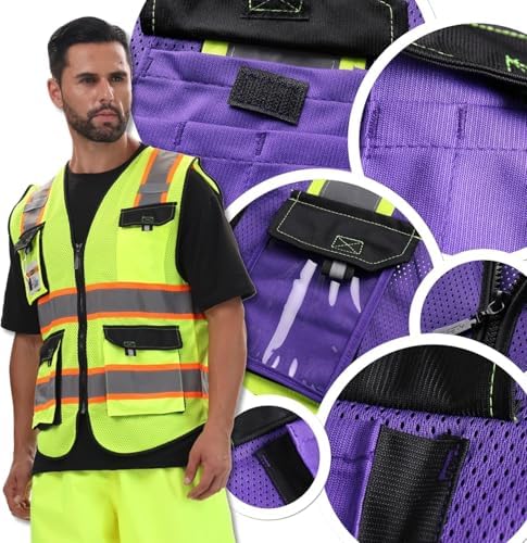 JKSafety Safety Vest for Men Women Hi Vis Reflective Vest JK220 PurpleB S - Image 6