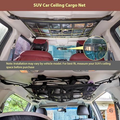 Upgrade Car Ceiling Cargo Net Pocket, 31.5"x21.6" Double-Layer Roof Storage - Image 3
