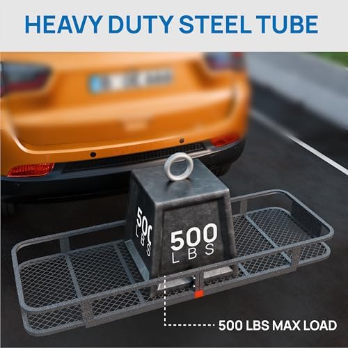 TUFFIOM 60"x20"x6" Folding Hitch Mount Cargo Carrier Basket, 500lbs Steel Car - Image 2