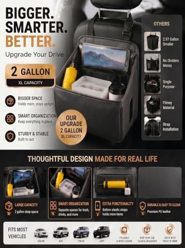 Brovik Car Backseat Organizer, Dry Wet Separation PU Leather Bag - Image 3