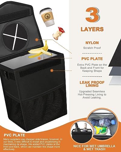 Pritent Car Trash Can with Lid, Cute Leakproof Car Trash Garbage Bag Hanging - Image 3