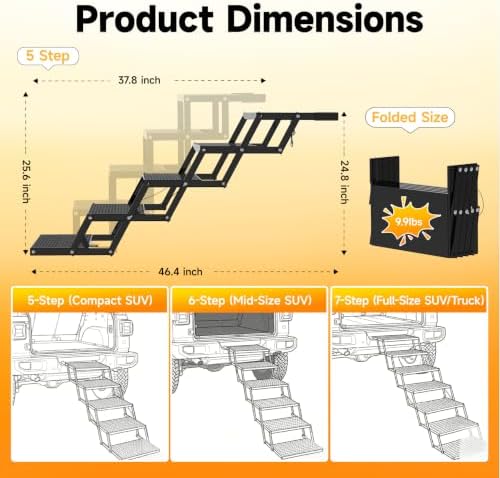 5-Step Dog Stairs for Car, Foldable Pet Steps for Large Dogs - Image 3