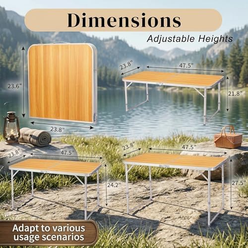 4Ft Portable Folding Table, 3 Adjustable Heights Lightweight Aluminum Picnic - Image 2