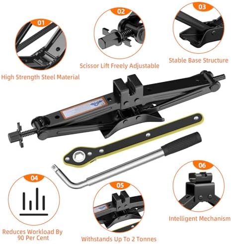 Car Jack Kit, Scissor Jack for Car 2 Ton, Portable Tire Changing Kit - Image 4