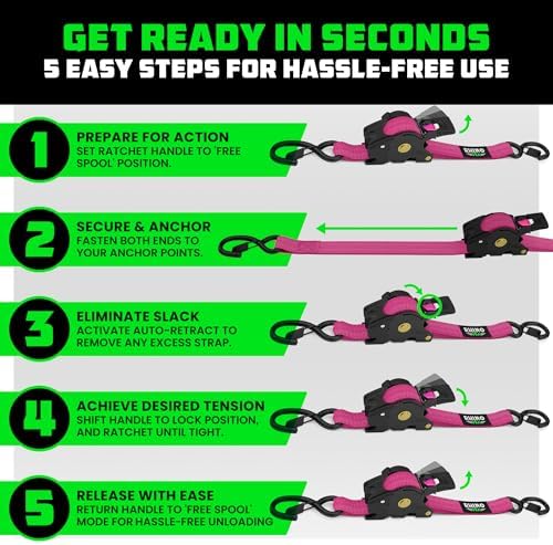 Rhino USA Retractable Ratchet Straps - 1in x 10ft - Image 6