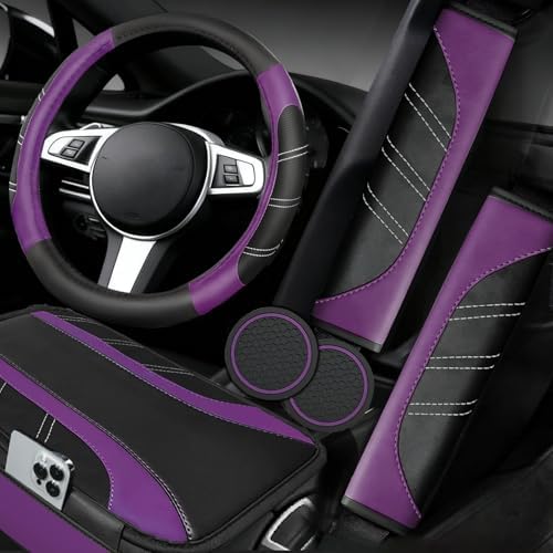 NBTEPEM 6 Pcs Purple Steering Wheel Cover Set, Sport Microfiber Leather by NBTEPEM