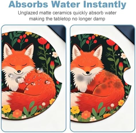 Ceramic Car Cup Holder Coasters Set of 2, 2.56 in Red Fox - Image 5