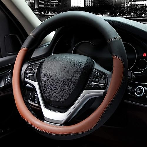Valleycomfy Microfiber Leather Steering Wheel Covers Universal 15 inch (Brown - Image 2