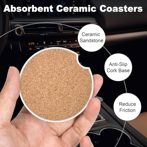 2 Pack Car Cup Holder Coasters, 2.63 inch Anti Slip Insert Absorbent Ceramic - Image 3