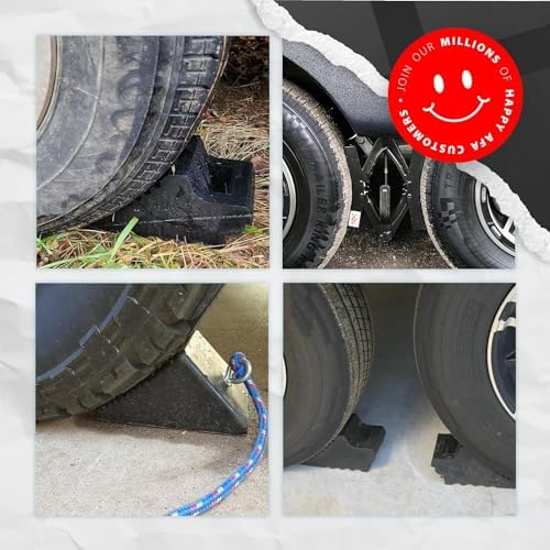 AFA Tooling 5T Rubber Wheel Chocks, 4 Pack, Two Pairs & Metal Handles - Image 6