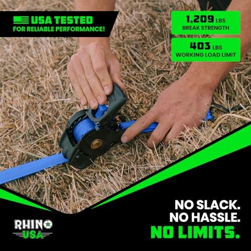Rhino USA Retractable Ratchet Straps - 1in x 10ft - Image 7