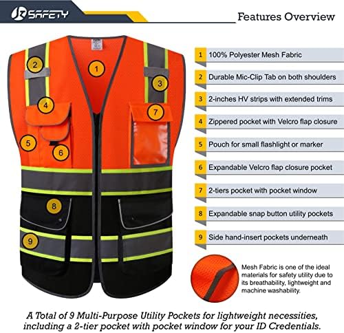 JKSafety Safety Vest for Men Women Reflective Hi Vis JK100 OBlack M - Image 3