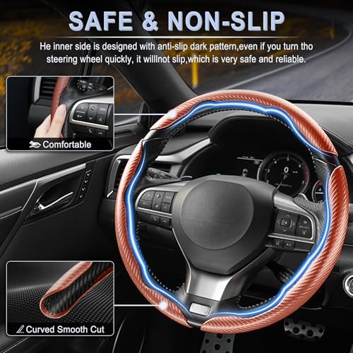 Amiss 3pcs Carbon Fiber Anti-Skid Steering Wheel Cover, Waterproof & Segmented - Image 3