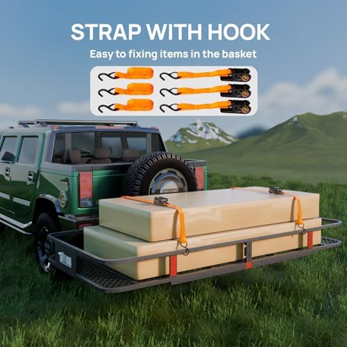 TUFFIOM 70"x30"x6" Folding Hitch Mount Cargo Carrier Basket, 500lbs Steel Car - Image 4