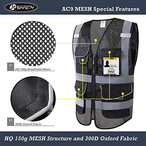 JKSafety 9 Pockets High Visibility Zipper Front Safety Vest - Image 5
