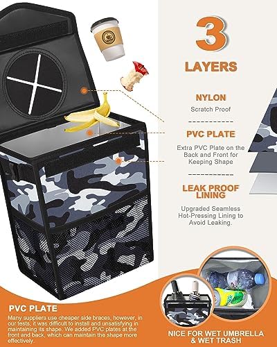Pritent Car Trash Can with Lid Leakproof Car Garbage Bag Vehicle Trash Bin - Image 3