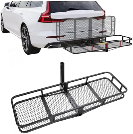 KUAFU 60"x19.5"x5.5" Folding Hitch Mount Cargo Carrier Rear Luggage Basket by KUAFU