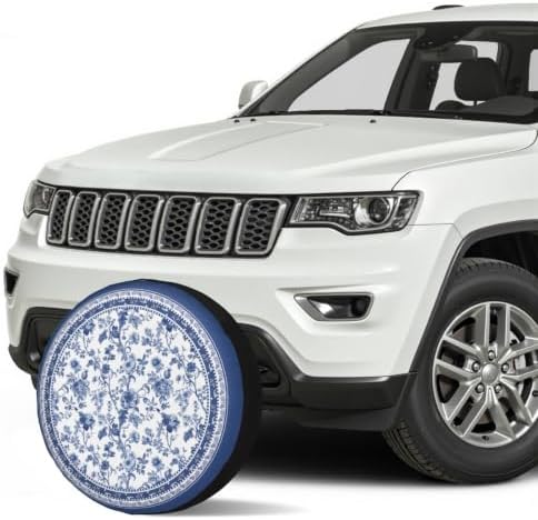 Blue Floral Spare Tire Cover 15 Inch Chinoiserie Wheel Protectors Cover - Image 3