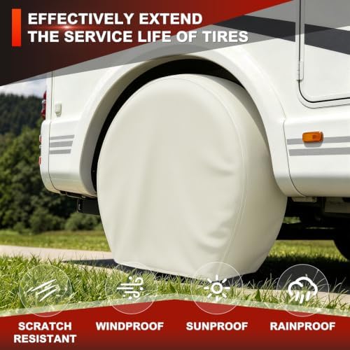 Explore Land Tire Covers 4 Pack Fit Tire Diameters 32-34.75 inch, Off White - Image 4