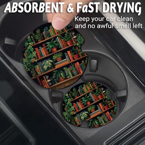 Yonlevres Car Coasters for Cup Holders, Vintage Bookshelf, 2 Pack - Image 2