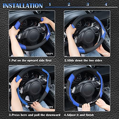 CAR PASS Line Rider Microfiber 14 Inch Leather Sporty Steering Wheel Cover - Image 5