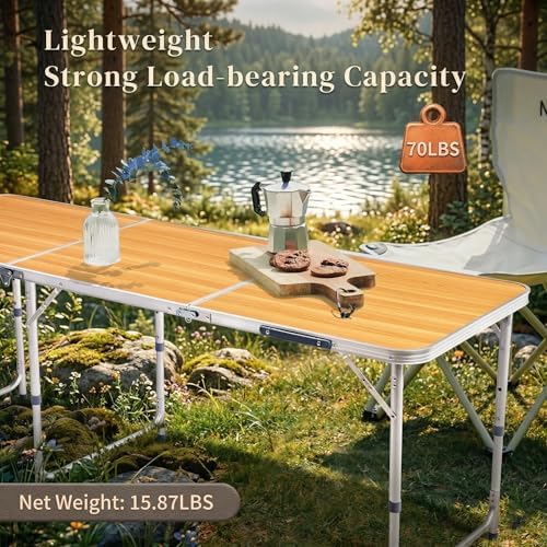 6ft Aluminum Alloy Folding Table Wood Grain Portable Camping Picnic Table 3 - Image 5
