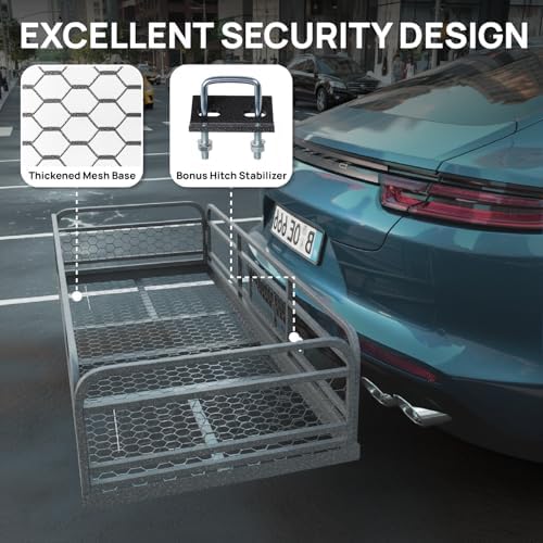 Bonnlo 60''X 24''X14'' Folding Hitch Mount Cargo Carrier Basket - Image 5