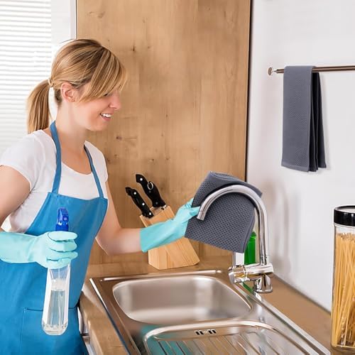 Kitinjoy 100% Cotton Waffle 12-Pack Kitchen Towels, Dark Grey - Image 5