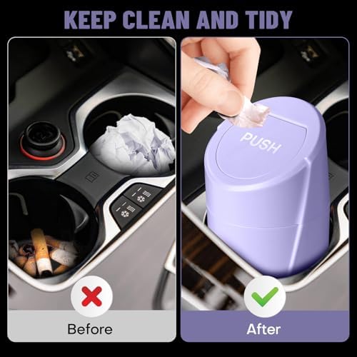 Car Trash Can Bin with Lid-2 Packs Car Garbage Can Cup Holder-Light Purple Mini - Image 2