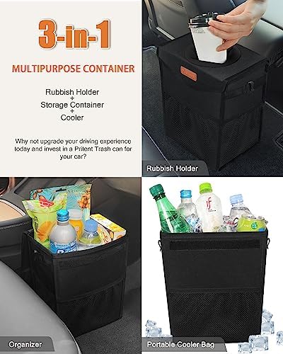 Pritent Car Trash Can with Lid Leakproof Car Garbage Bag Vehicle Trash Bin - Image 5