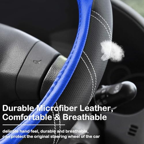 Black and Blue Line Punching Car Steering Wheel Cover, Microfiber Leather Sports - Image 5