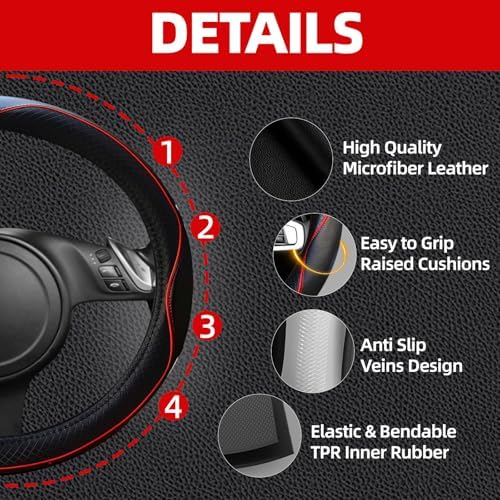 NBTEPEM 6 PCS Car Steering Wheel Cover Set, Microfiber Leather Steering Wheel - Image 3