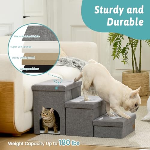 COZY KISS Dog Stairs with Storage, 17.7" H Dog Steps with Condo - Image 6