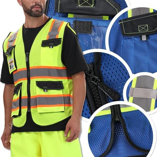 JKSafety Safety Vest for Men Women Hi Vis Reflective Vest JK220 Blue 2XL - Image 6