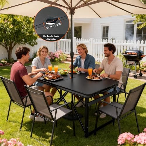 Folding Camping Table 4Ft X 2Ft, Aluminum Portable Adjustable Table W Hole - Image 2