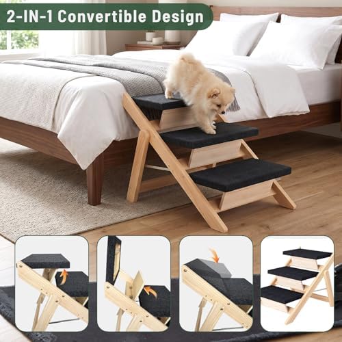 Dog Stairs/Ramp for Bed, Wooden 2-in-1 Foldable Pet Stairs & Ramp - Image 4