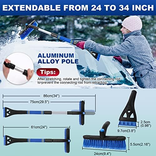 34" Extendable Ice Scrapers for Car Windshield 2-in-1 Snow Brush for Car Snow - Image 5