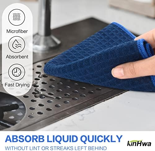 KinHwa Waffle Microfiber Dish Cloths Navyblue Kitchen Towels Cleaning Cloth - Image 4
