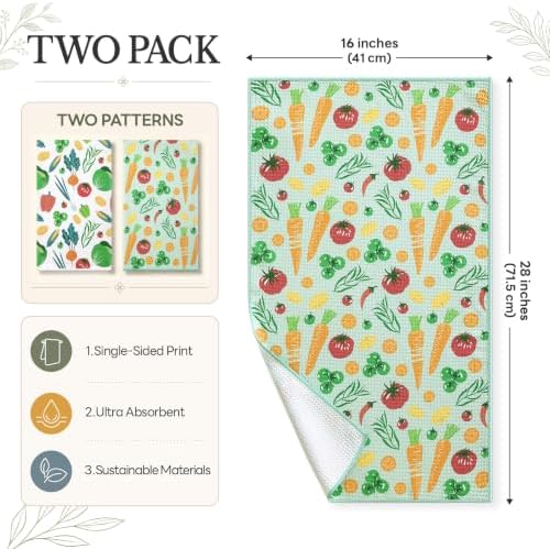 Homaxy Large Waffle Weave Kitchen Towels 2 Pack, Vegetables - Image 2