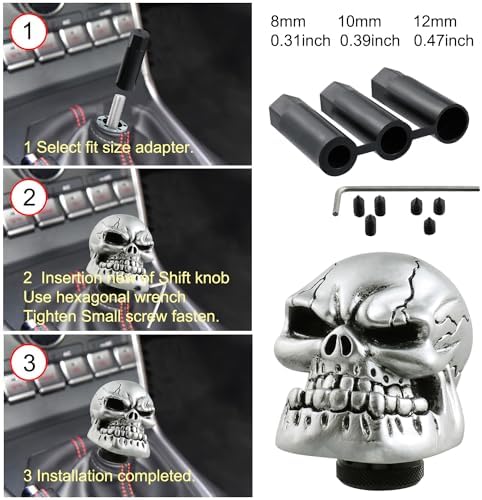 Skull Shift Knob Cars Truck Gear Shifter Stick Handle SUV Silver - Image 4