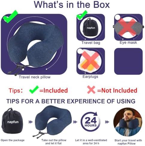 napfun Neck Pillow for Travel, Memory Foam Airplane Pillow, Full Dark Blue - Image 6
