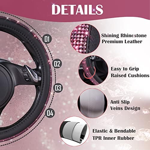 CAR PASS Bling Diamond Leather Steering Wheel Cover, Bling Sparkly Crystal - Image 5