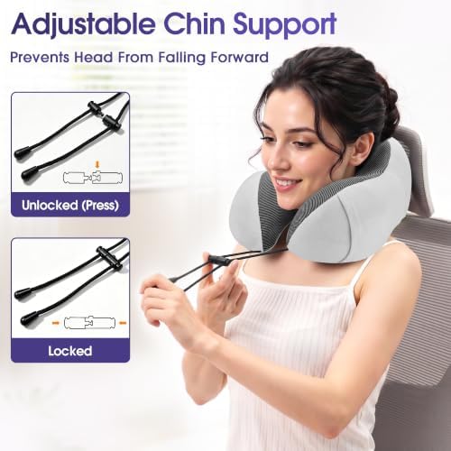 CloudBliss Neck Pillow for Sleeping, Memory Foam Travel Pillow, Light Grey - Image 5