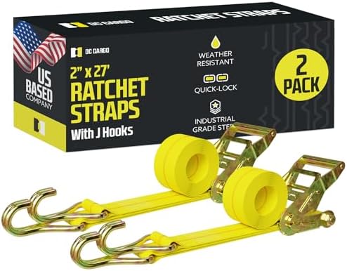 DC Cargo Tie-Down Ratchet Straps J-Hooks, Heavy Duty 2" x 27' Tie-Down by DCCargo