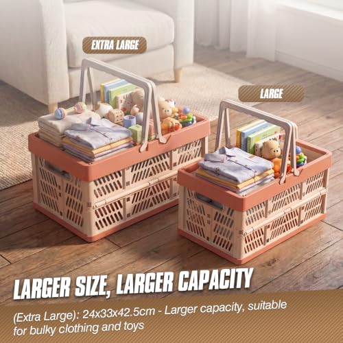 2-Pack Large Foldable Storage Crates, 33.7L PP Collapsible Bins Blue+Pink - Image 4