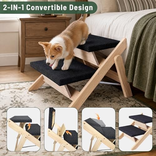 Dog Stairs/Ramp for Bed, Wooden 2-in-1 Foldable Pet Stairs & Ramp - Image 3